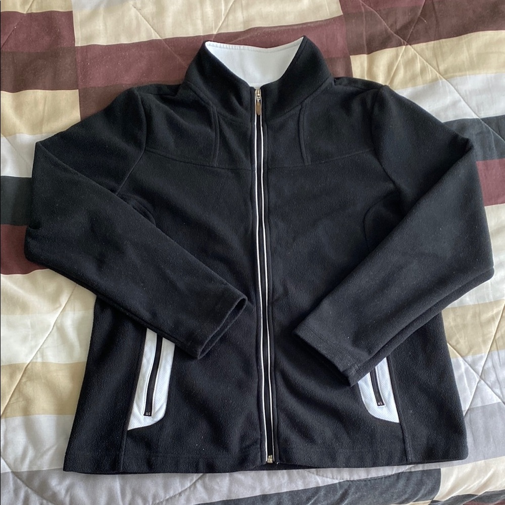 Cheetah Chic fleece Black Zip-Up Jacket with White Trim